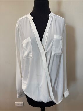Maeve for Anthropologie white V-neck long sleeve wrap blouse